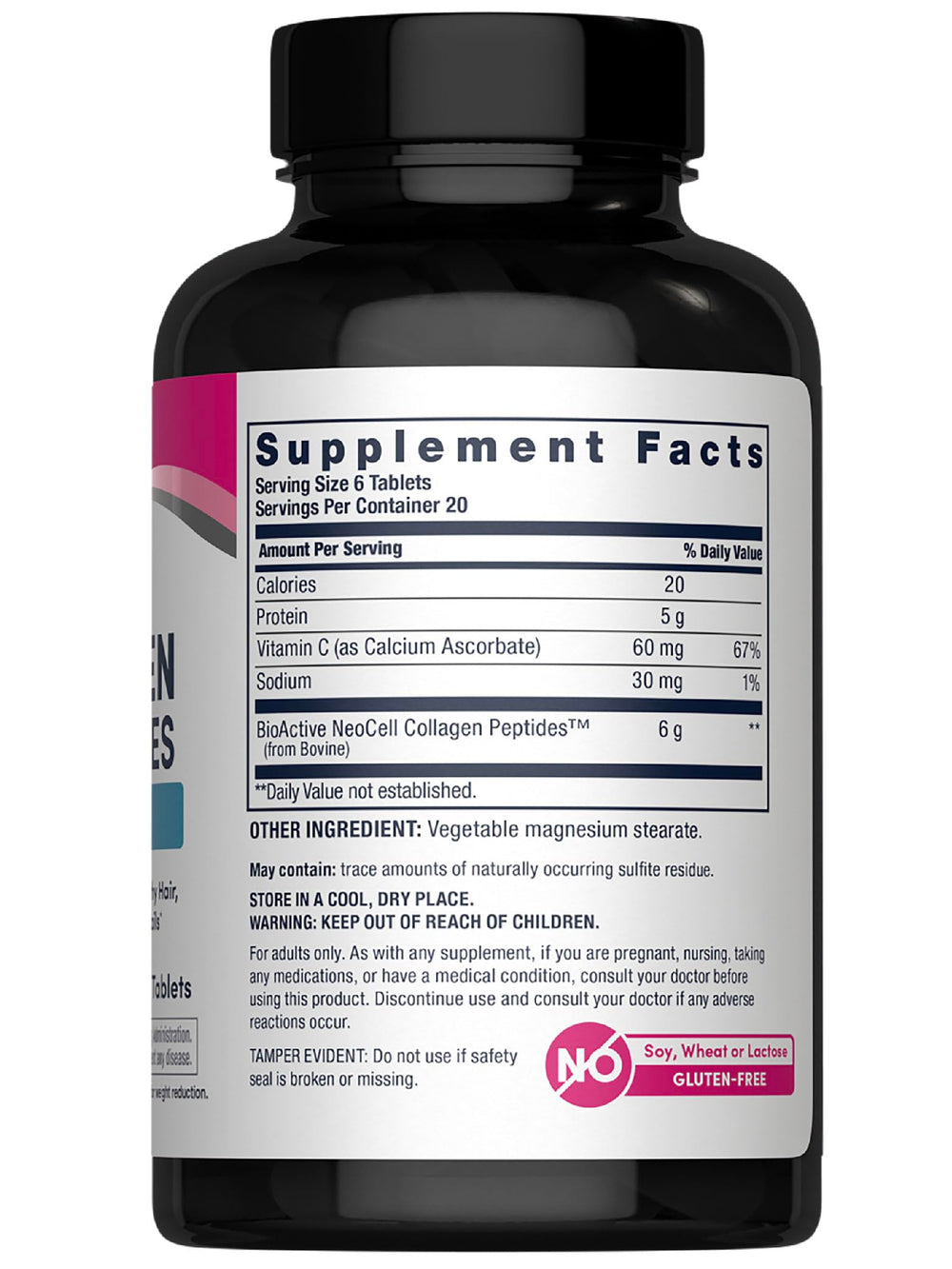 NeoCell Collagen Peptides tablets close-up for easy daily six-tablet use.
