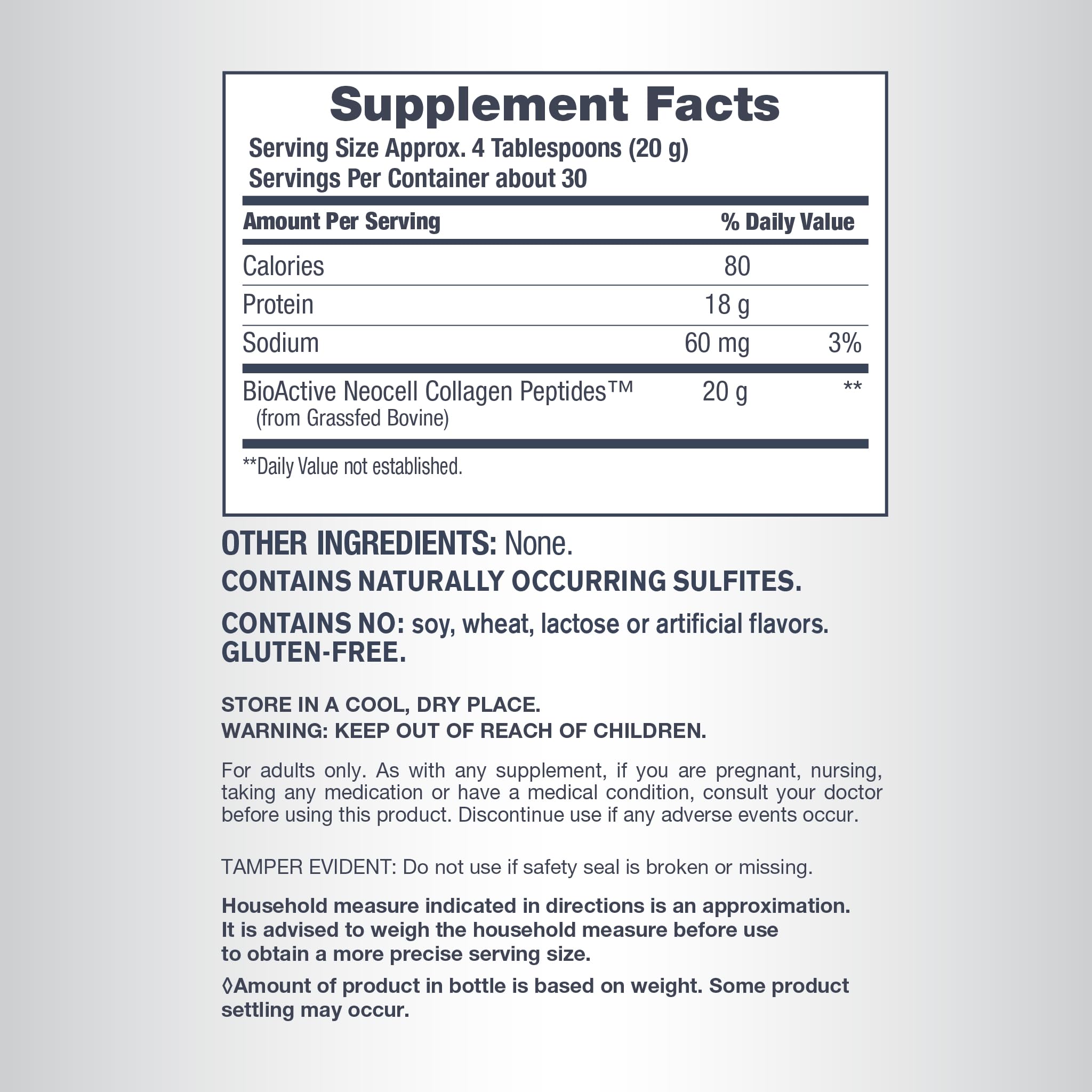 NeoCell ingredients label close-up highlights Paleo-friendly, gluten-free, non-GMO certification