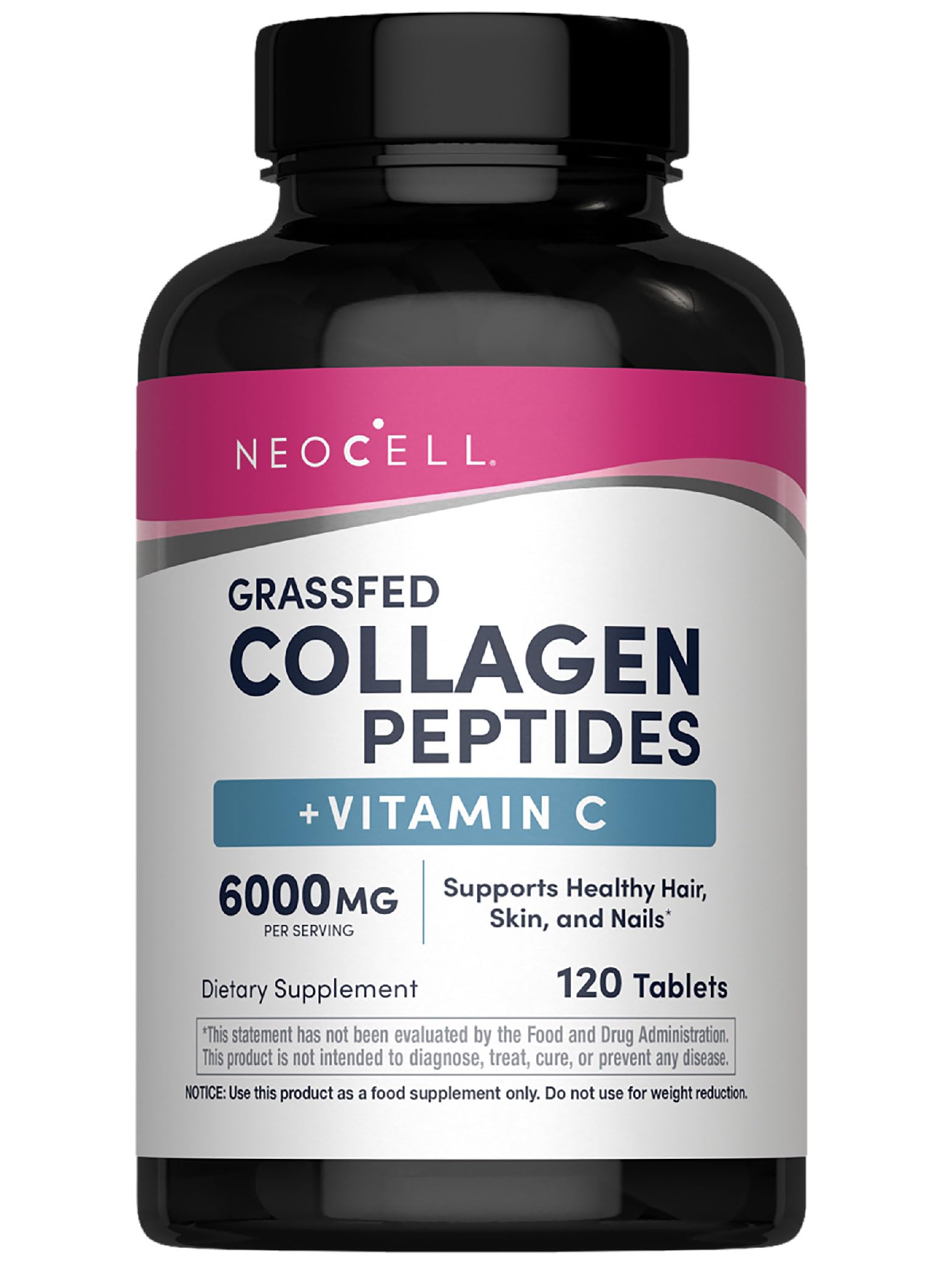 NeoCell Collagen Peptides bottle packaging showcasing grass-fed formula for skin, hair and nails.