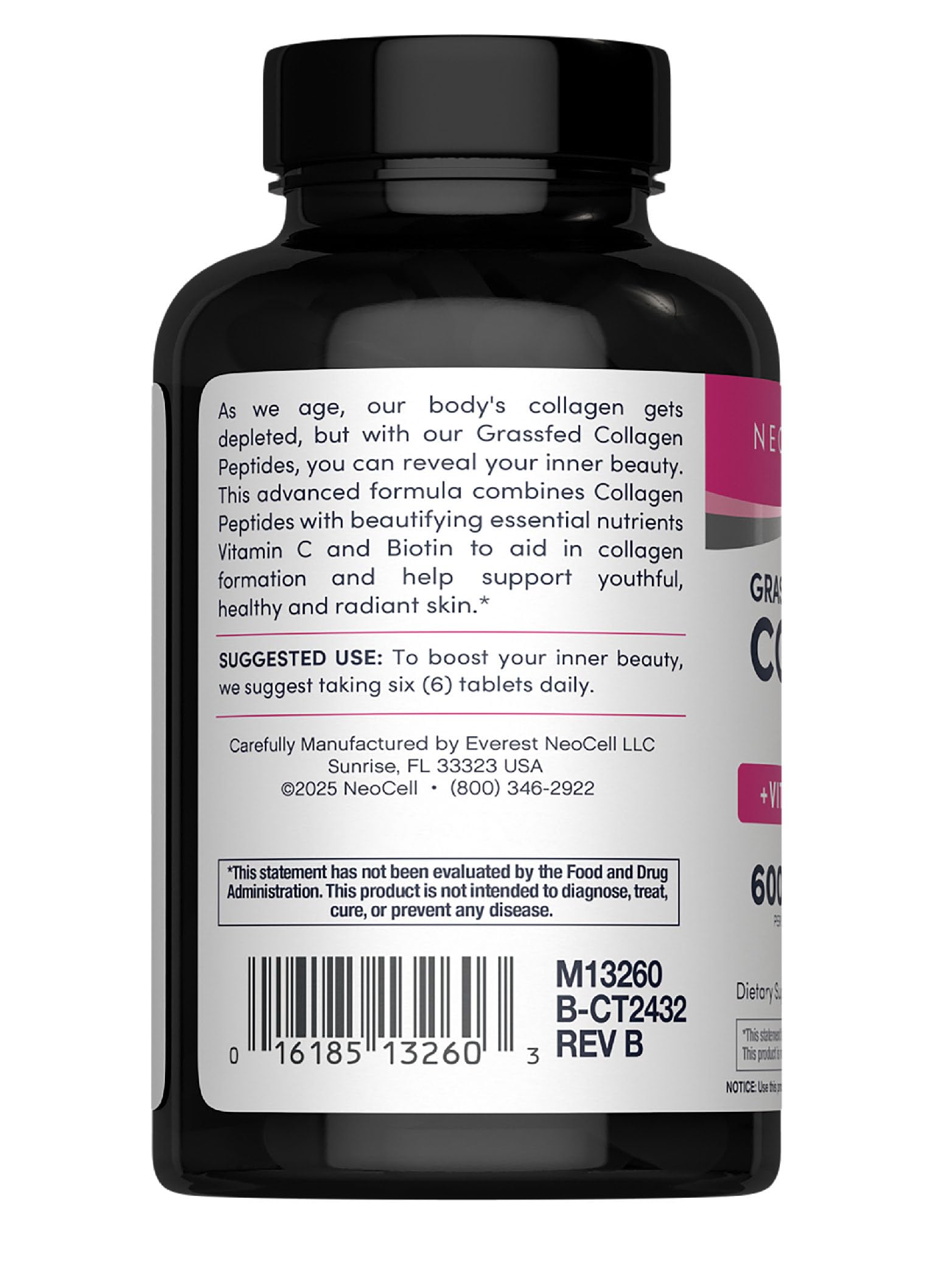 Grass-fed collagen types 1 and 3 bottle label highlights grass-fed source