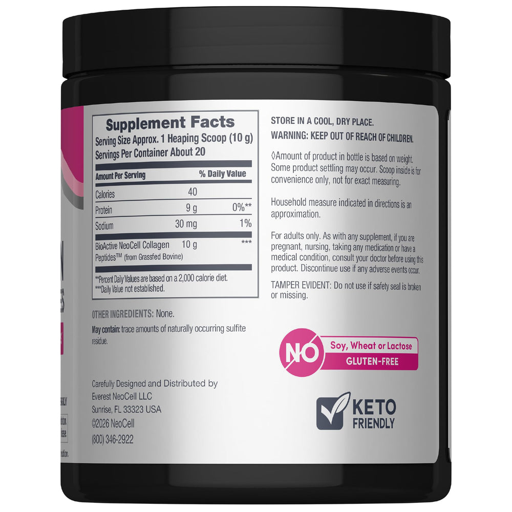 NeoCell collagen powder scoop ready to mix into beverage for daily use.