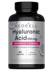 NeoCell Hyaluronic Acid capsules bottle front highlights skin hydration potential