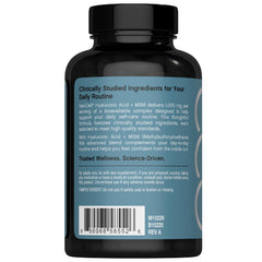 NeoCell Hyaluronic Acid + MSM capsules close-up show easy-to-swallow form.