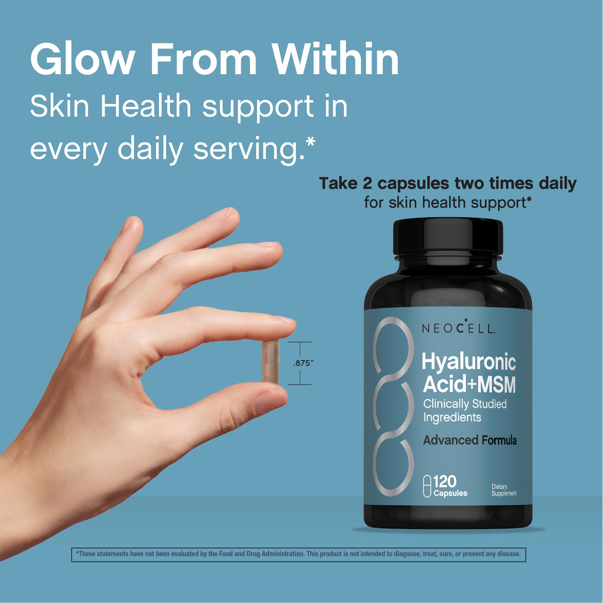 NeoCell ingredients panel highlights MSM and Hyaluronic Acid usage.