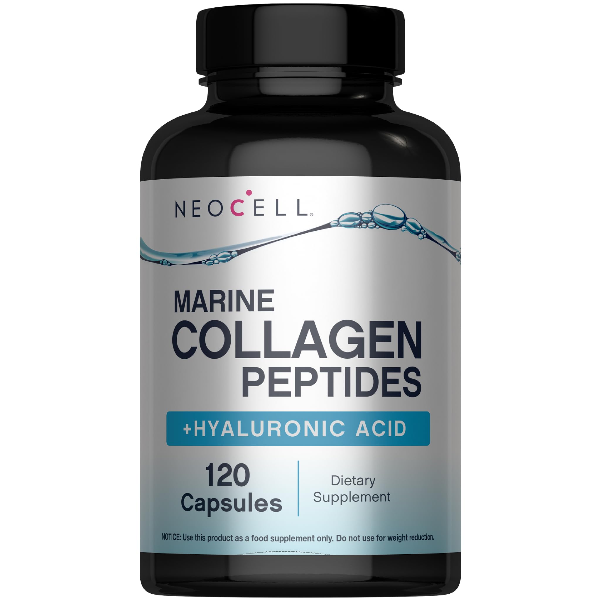 NeoCell Marine Collagen Capsules bottle front highlighting skin hydration support.