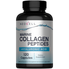 NeoCell Marine Collagen Capsules bottle front highlighting skin hydration support.