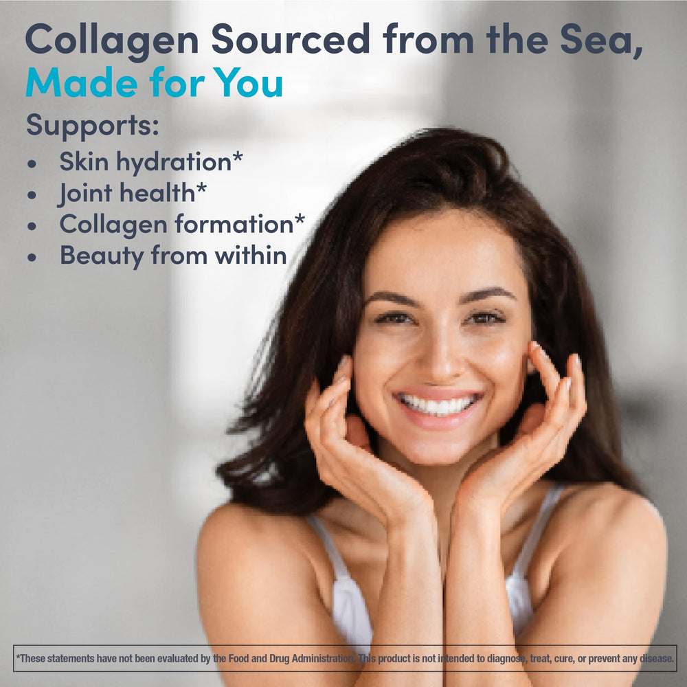 NeoCell Marine Collagen Powder two tablespoons serving shown for easy daily regimen.