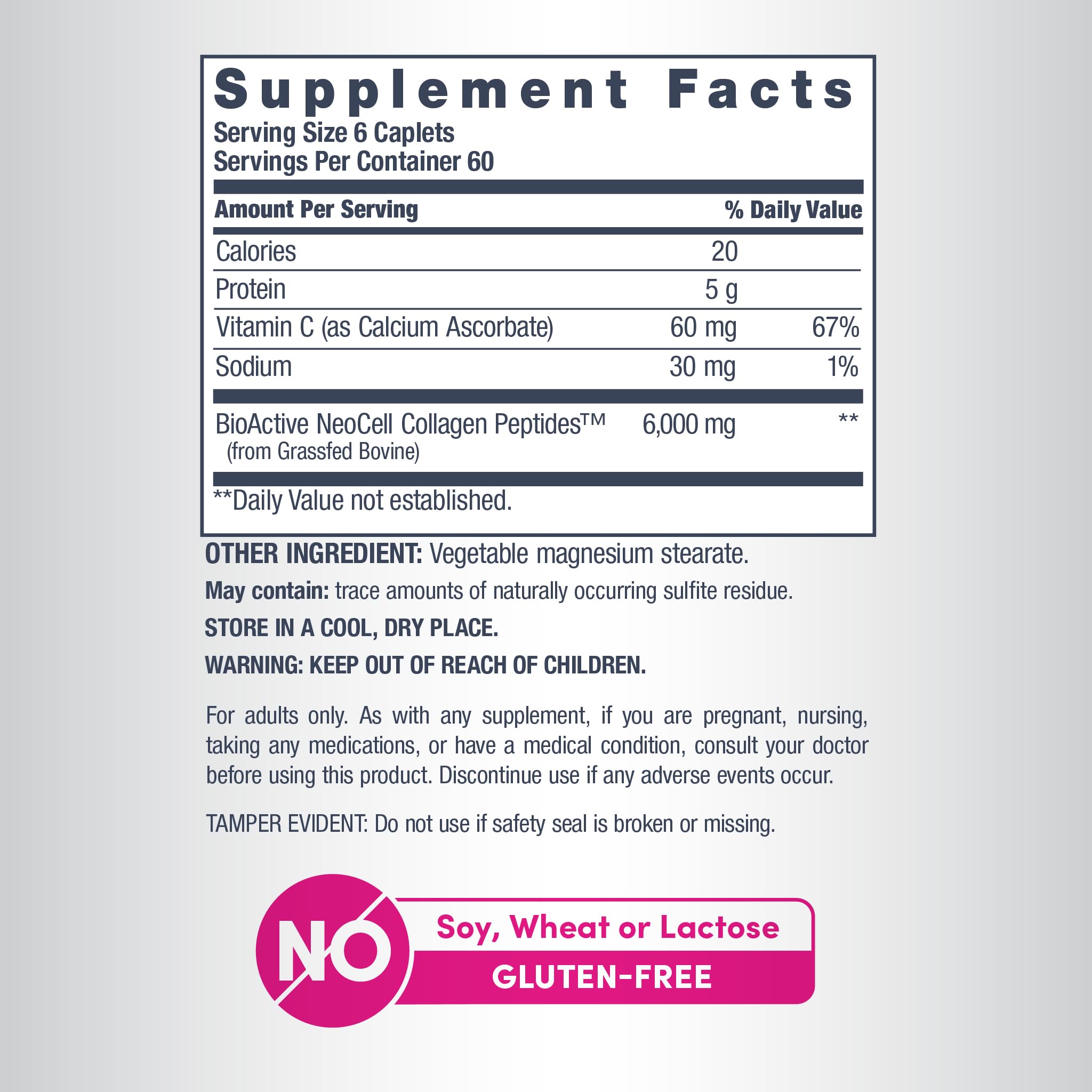 NeoCell non-GMO label on bottle indicating allergy-friendly nutrition.