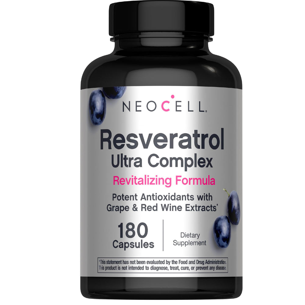 NeoCell Resveratrol Complex bottle with capsules for daily antioxidant support.