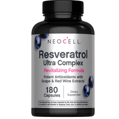 NeoCell Resveratrol Complex bottle with capsules for daily antioxidant support.