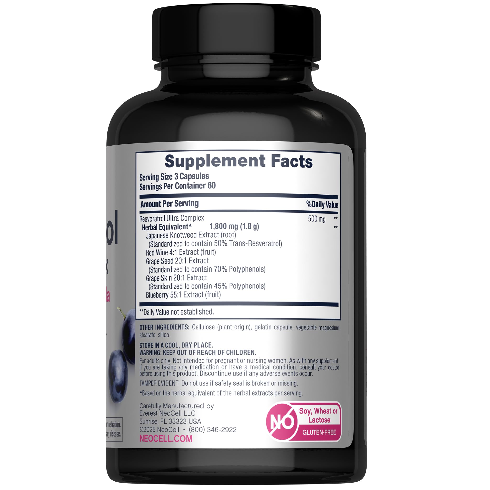 NeoCell Resveratrol Complex capsules closeup for easy daily antioxidant intake.