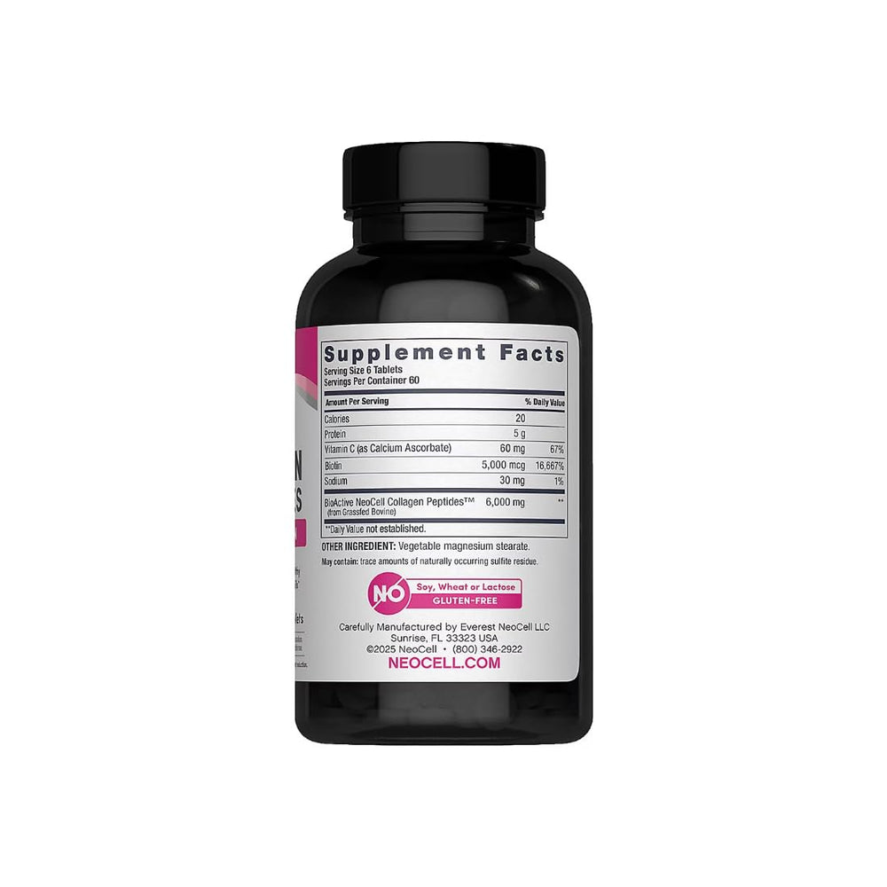 Close-up of NeoCell label highlighting collagen and vitamin C benefits