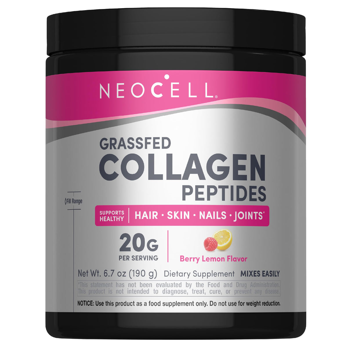 NeoCell Super Collagen Peptides bottle with berry lemon flavor ready for daily use