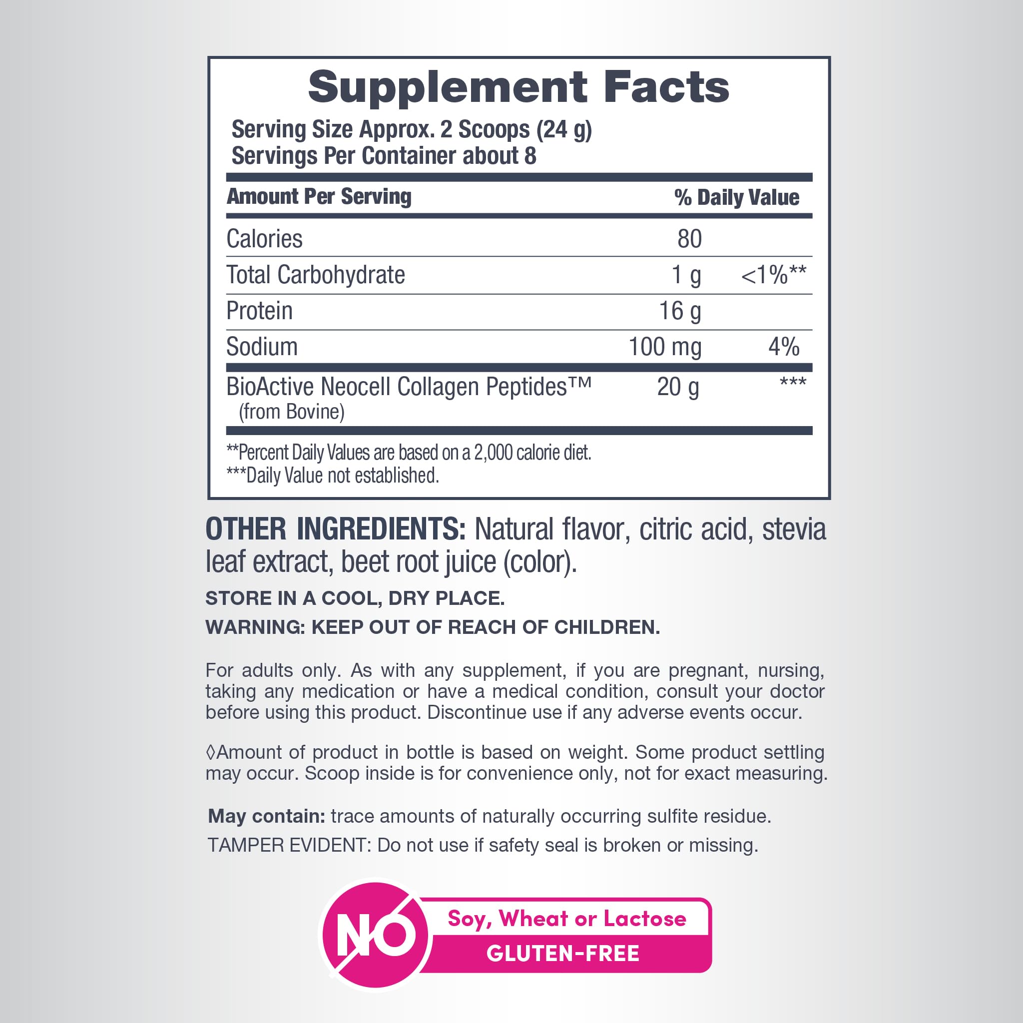 Berry lemon NeoCell label highlights gluten-free and keto-friendly features