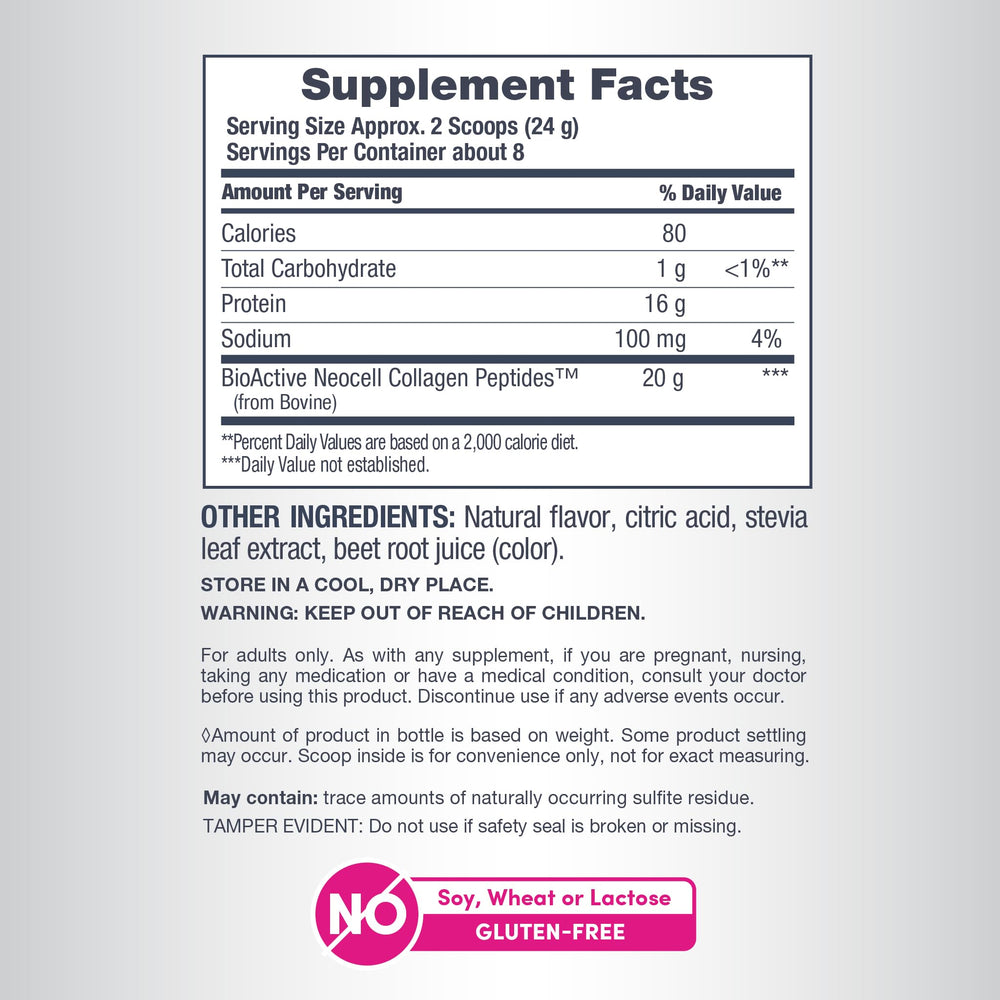 Berry lemon NeoCell label highlights gluten-free and keto-friendly features