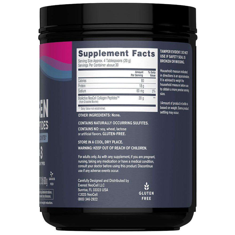 NeoCell Super Collagen Peptides unflavored powder dissolves easily in beverages