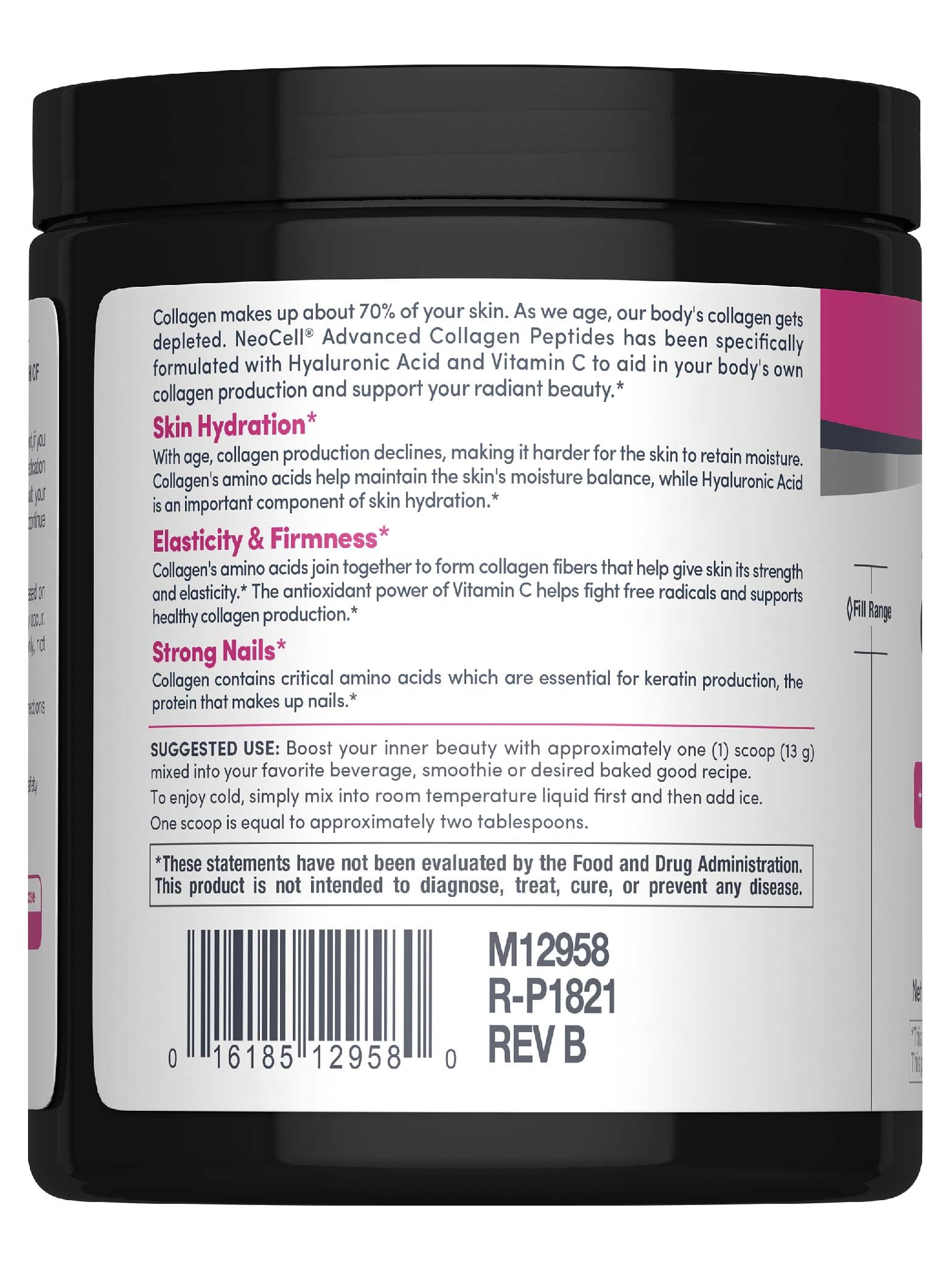 NeoCell Super Collagen Plus canister beside a glass of water illustrating hydration.