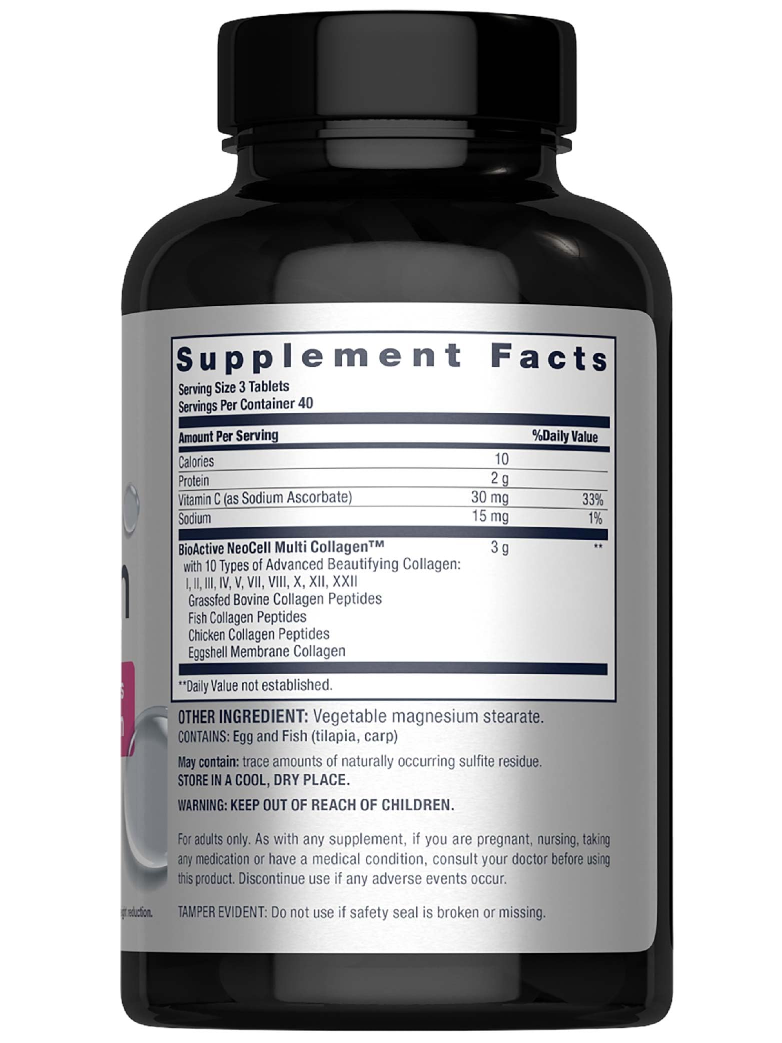 NeoCell Super Multi Collagen tablets close-up showing texture for dosing.
