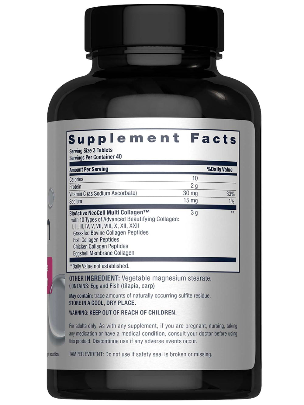 NeoCell Super Multi Collagen tablets close-up showing texture for dosing.