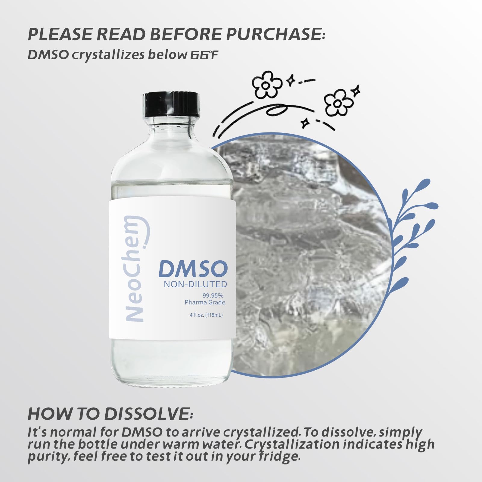 NeoChem DMSO undiluted in premium glass bottle preserving stability