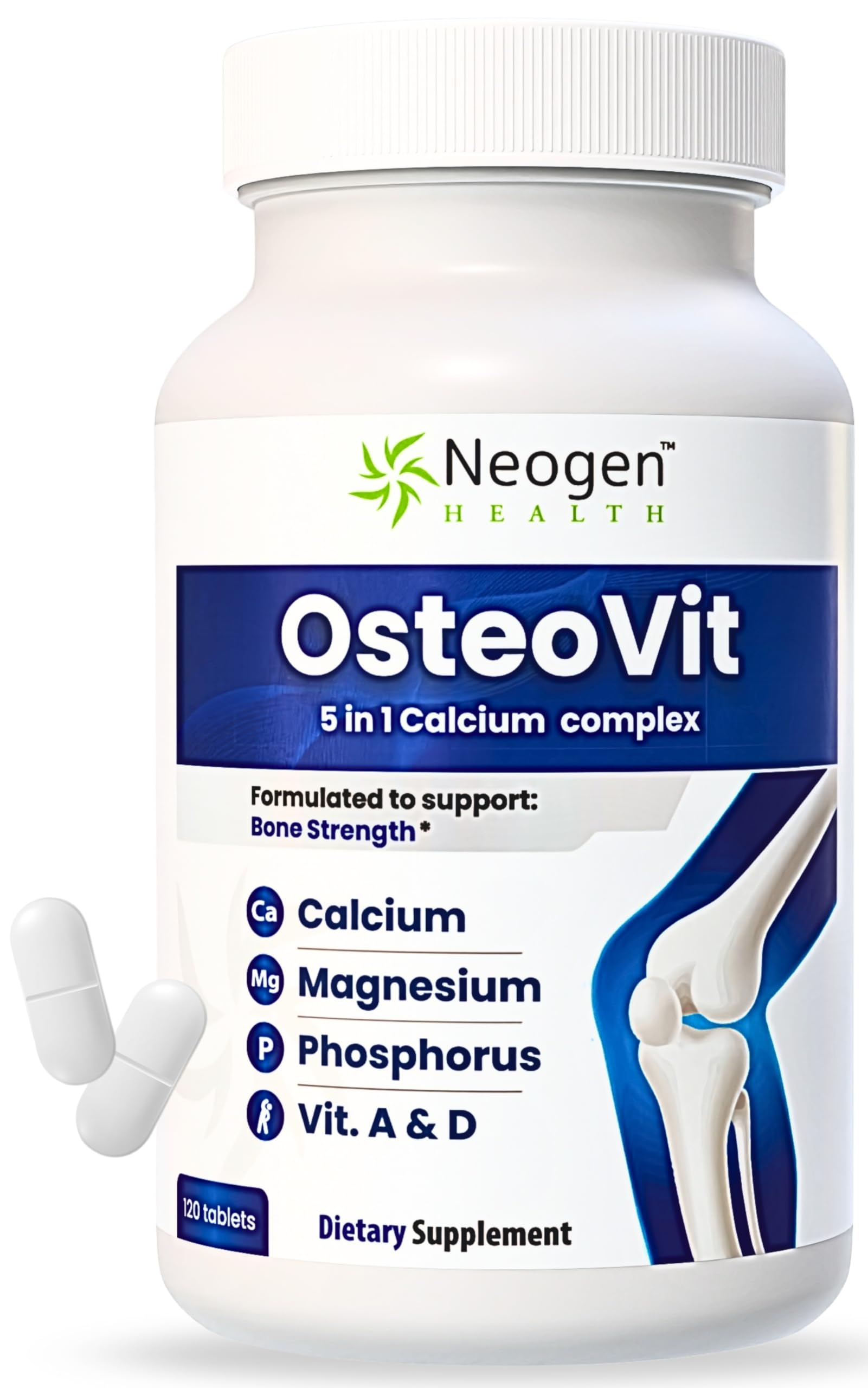 Neogen Health OsteoVit bottle front view shows the 5-in-1 bone support formula.