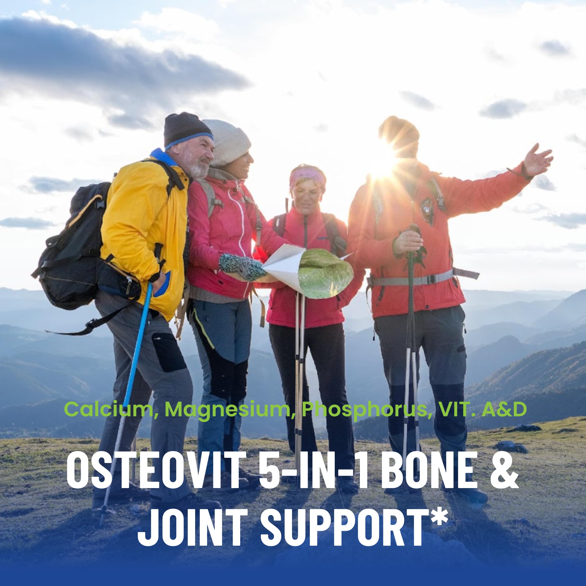 Neogen Health OsteoVit bottle side view highlights gluten-free calcium for adults.