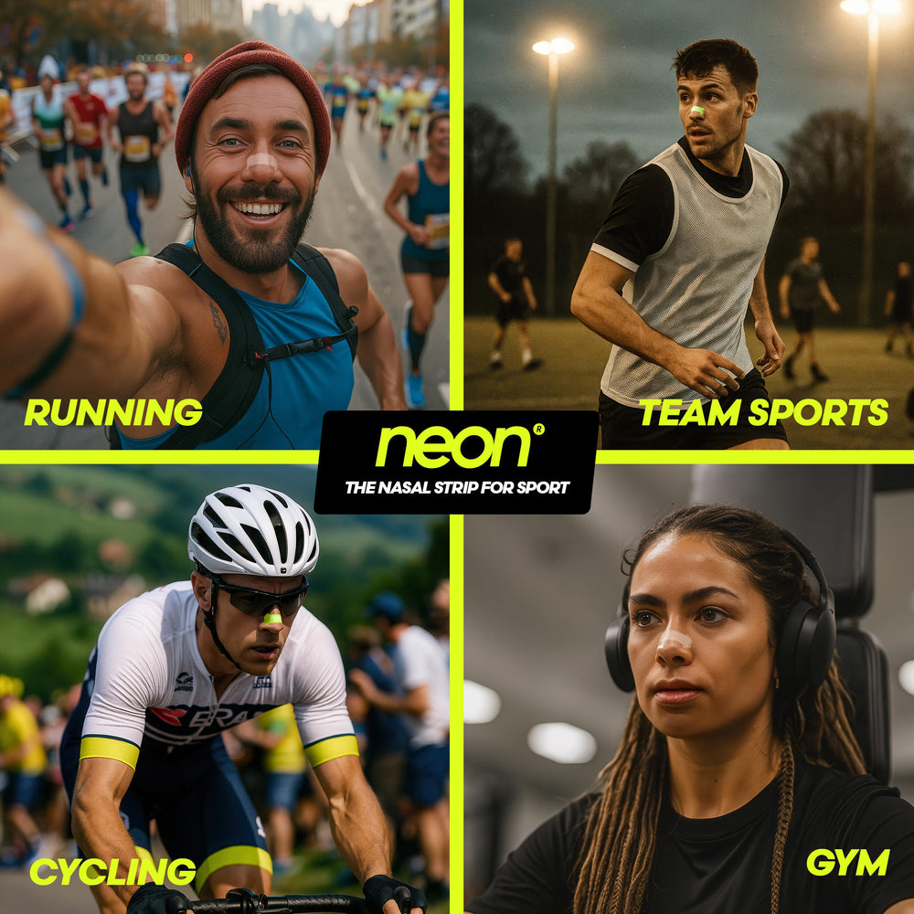 Neon Performance drug-free, latex-free nasal strip packaging supports safe daily use.