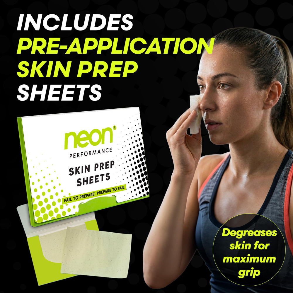 Neon Performance skin prep sheets included to boost adhesion before applying the nasal strip.