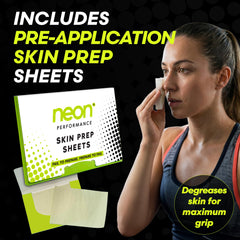 Neon Performance skin prep sheets included to boost adhesion before applying the nasal strip.