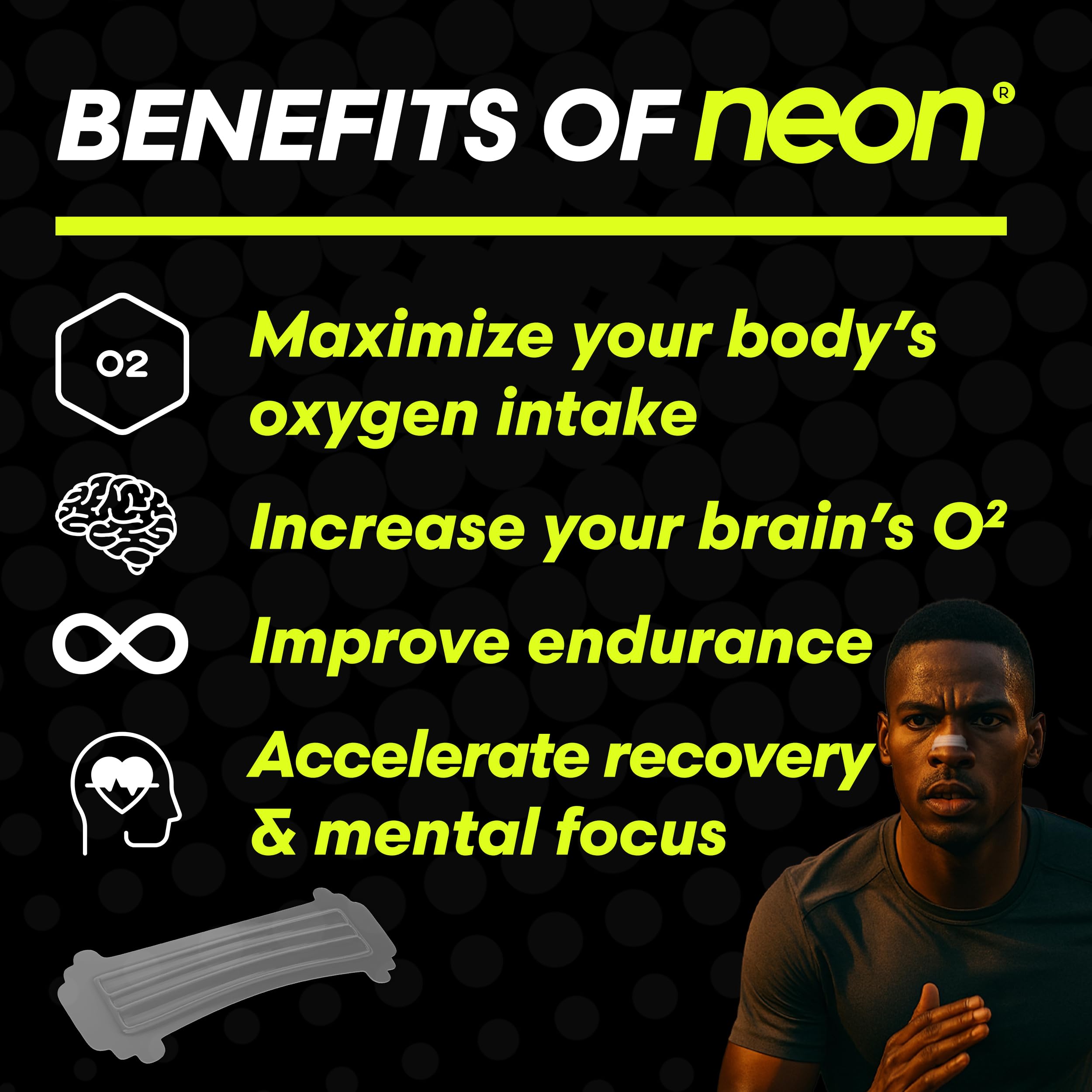 Neon Performance night-use nasal strip aiding snoring reduction and deeper sleep.