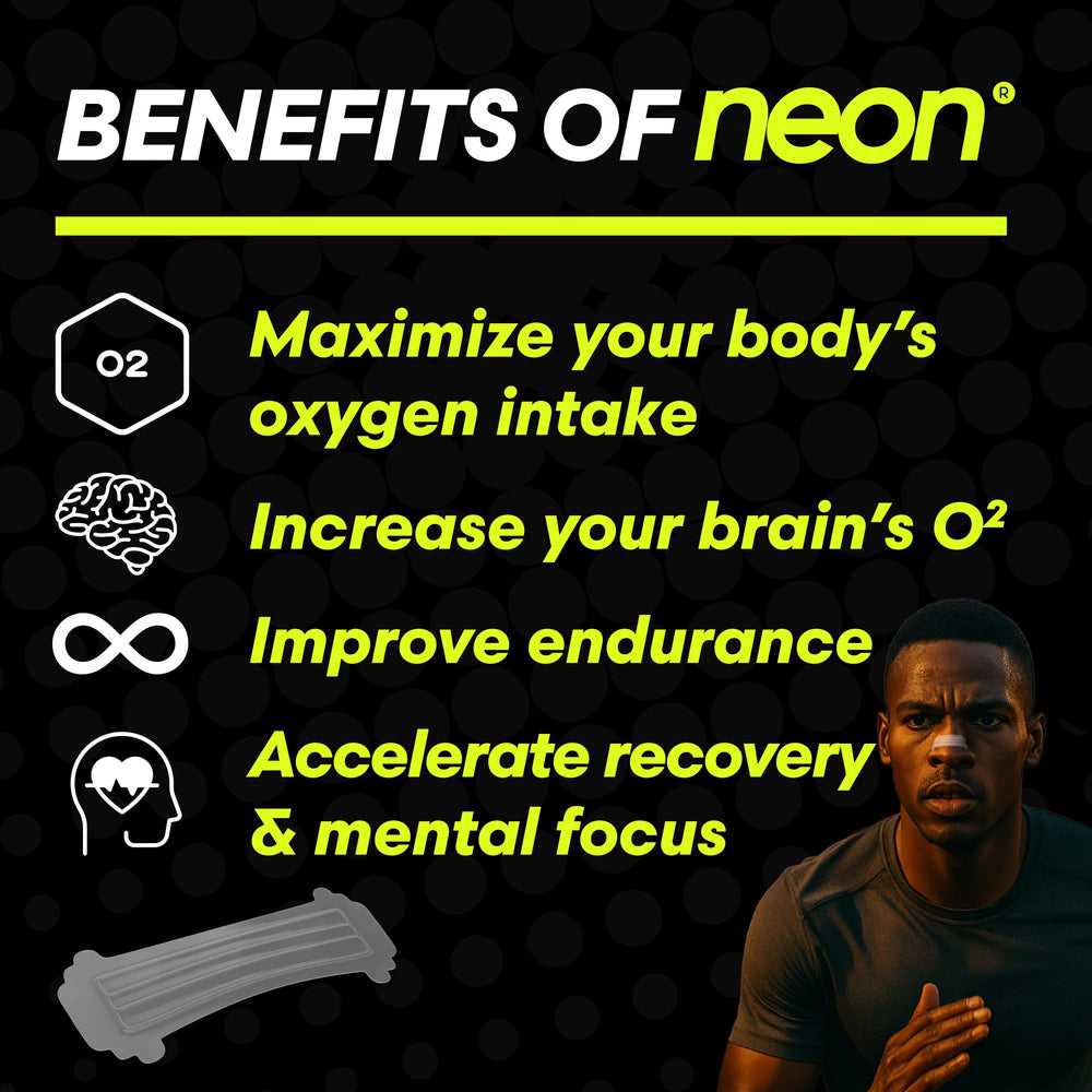 Neon Performance night-use nasal strip aiding snoring reduction and deeper sleep.