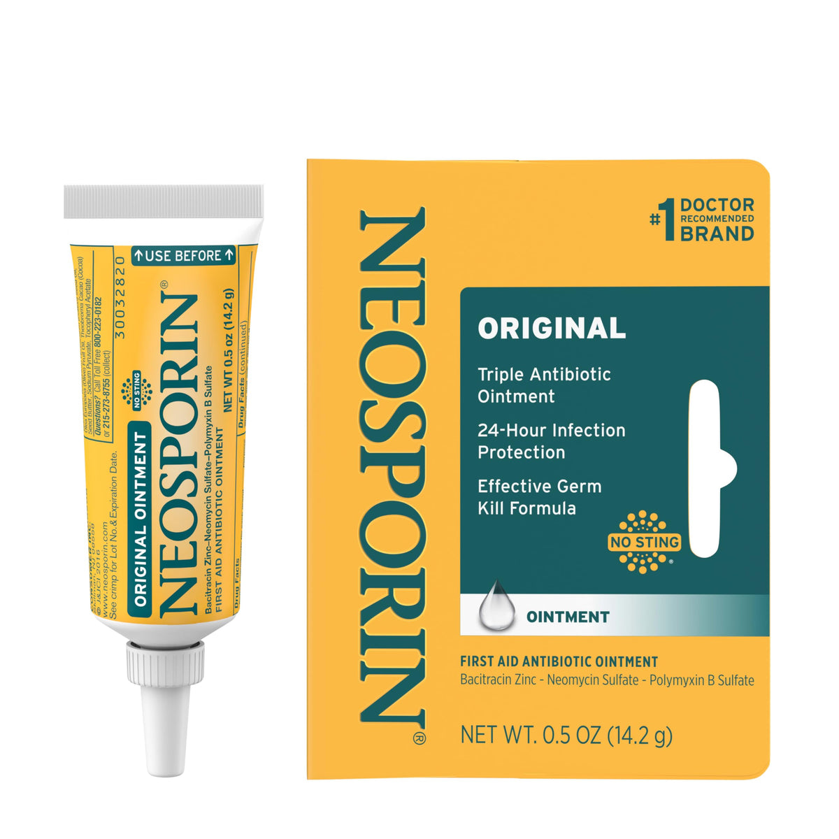 Neosporin Original ointment tube closeup for on-the-go wound care.