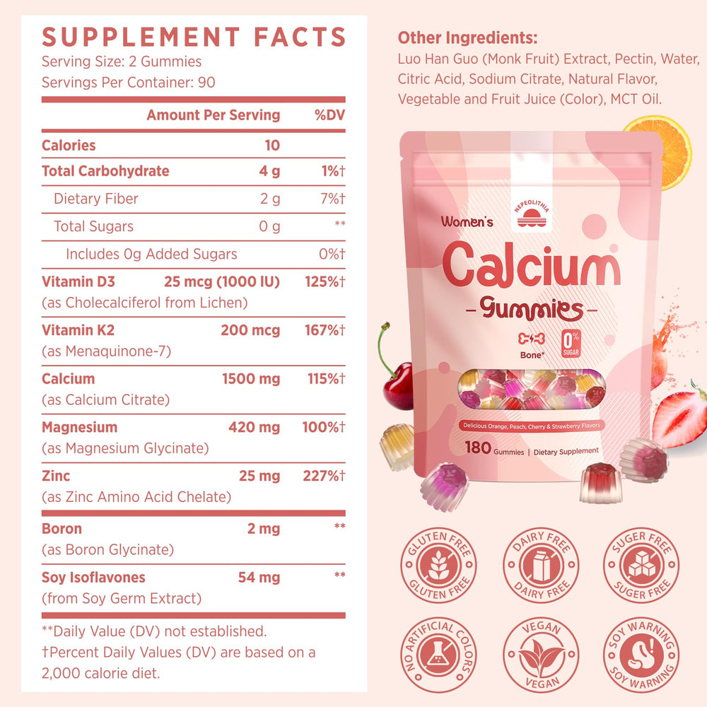 Nepeolithia Calcium Gummies resealable packaging for easy storage.