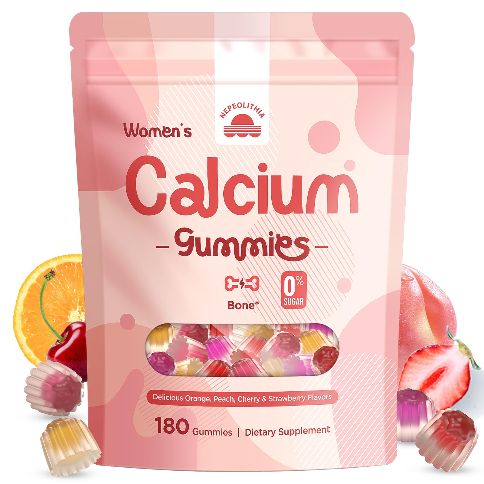 Nepeolithia Calcium Gummies Women bottle with mixed fruit flavors for daily support.