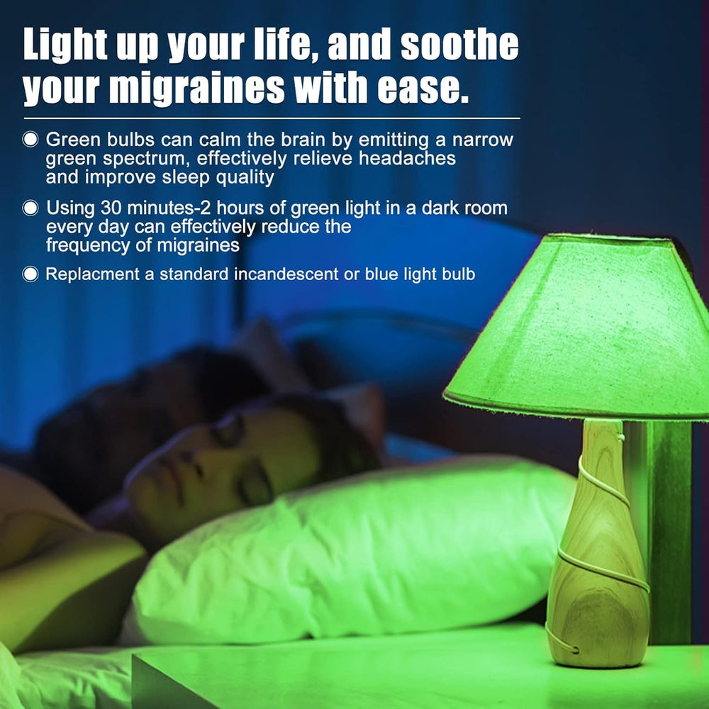 Neporal green light therapy used in a bedroom setting to promote calm.