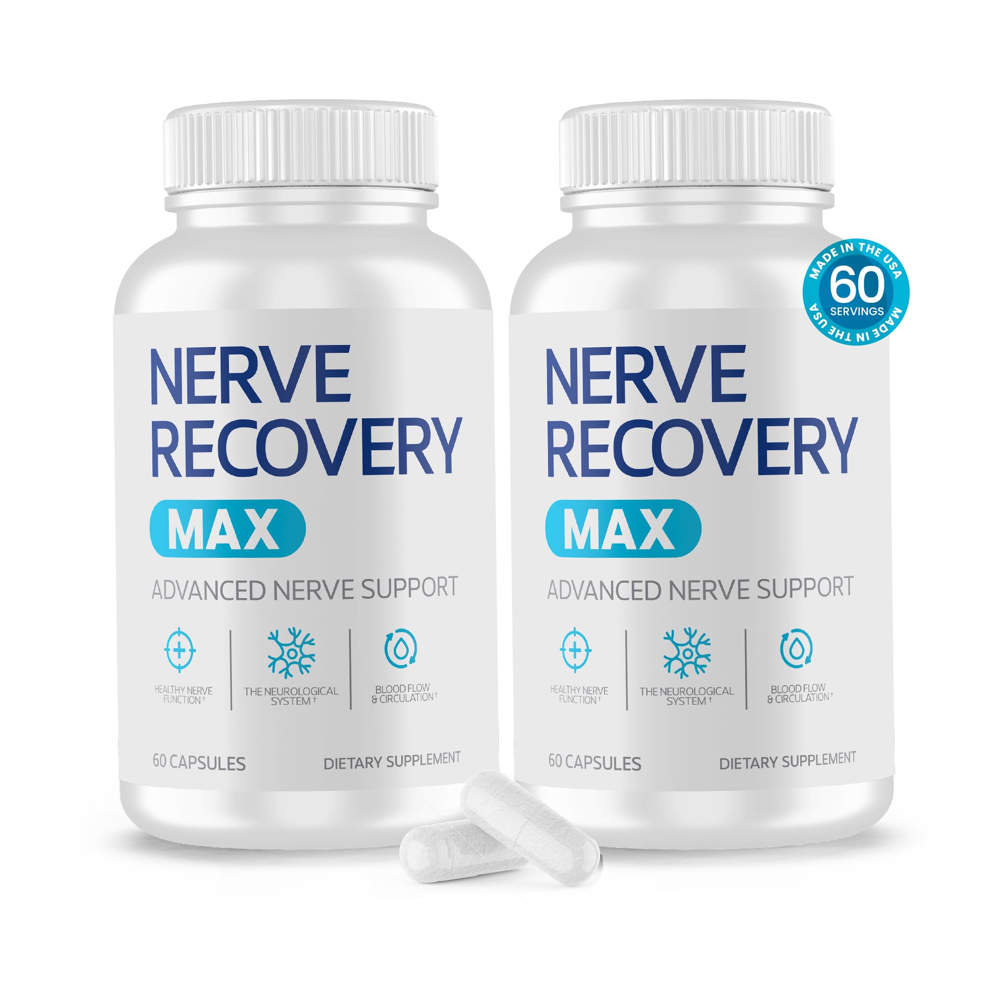 Nerve Recovery Max bottle front shows trusted branding for daily nerve support.