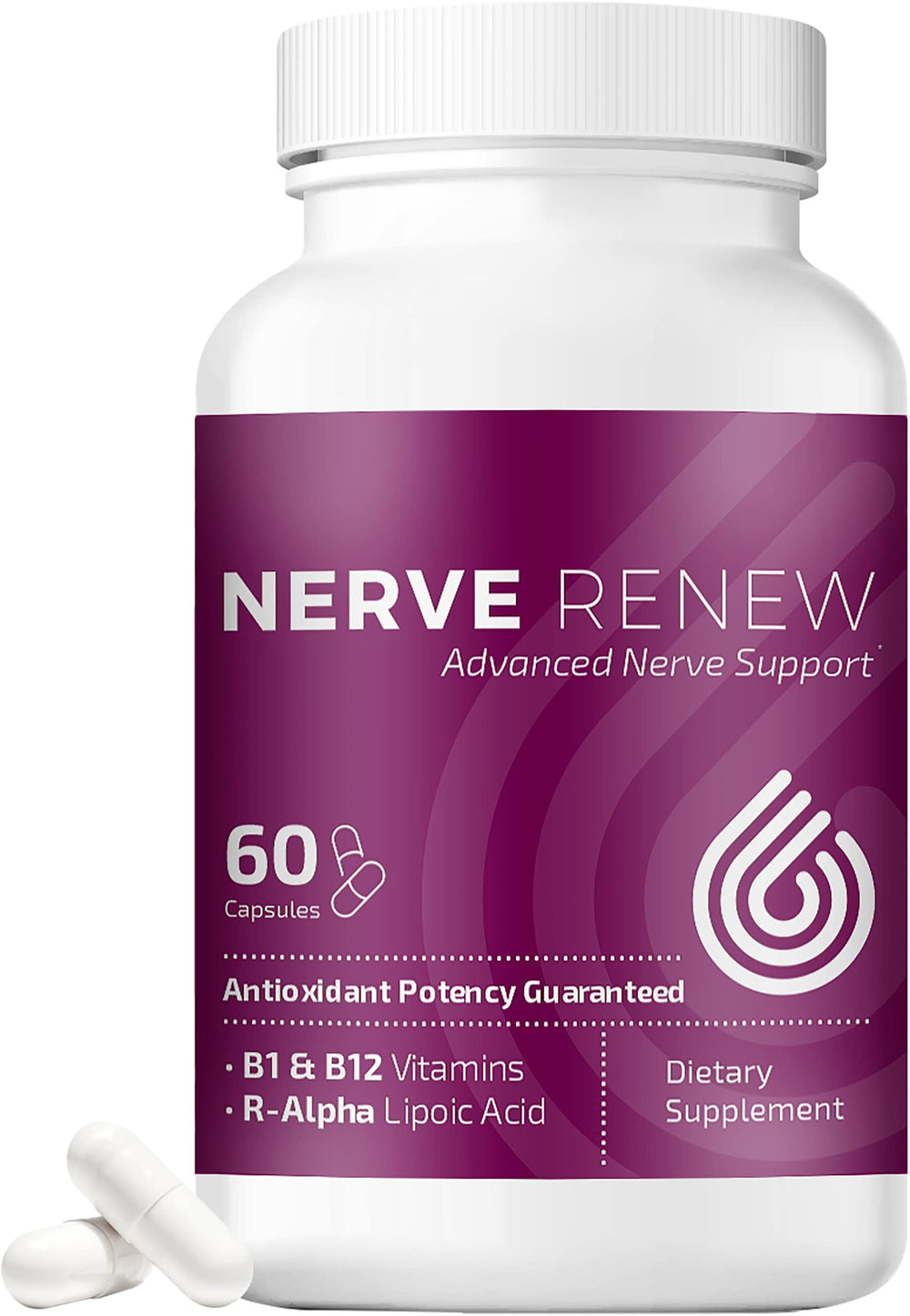 NERVE RENEW bottle with stabilized R-ALA 300mg for nerve support.