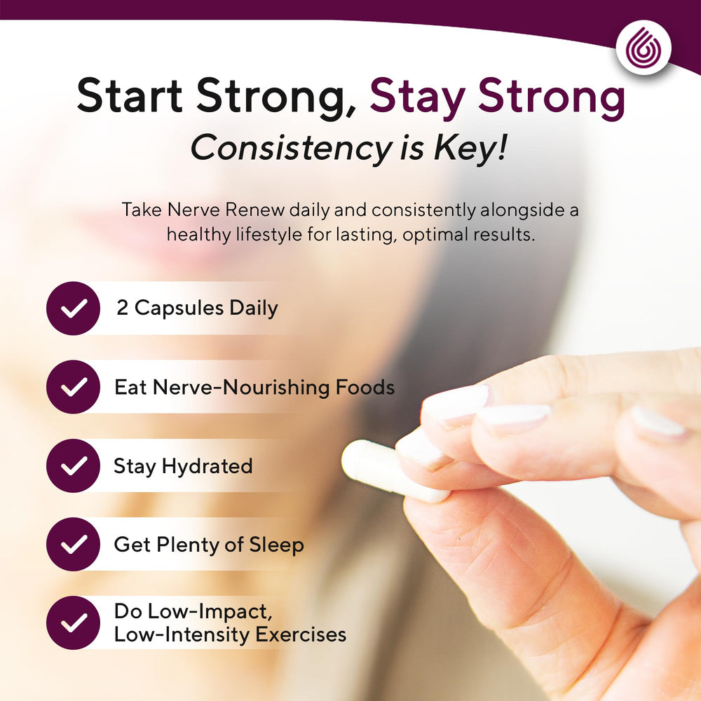 NERVE RENEW herbal blend visuals emphasize antioxidants for nourishment.