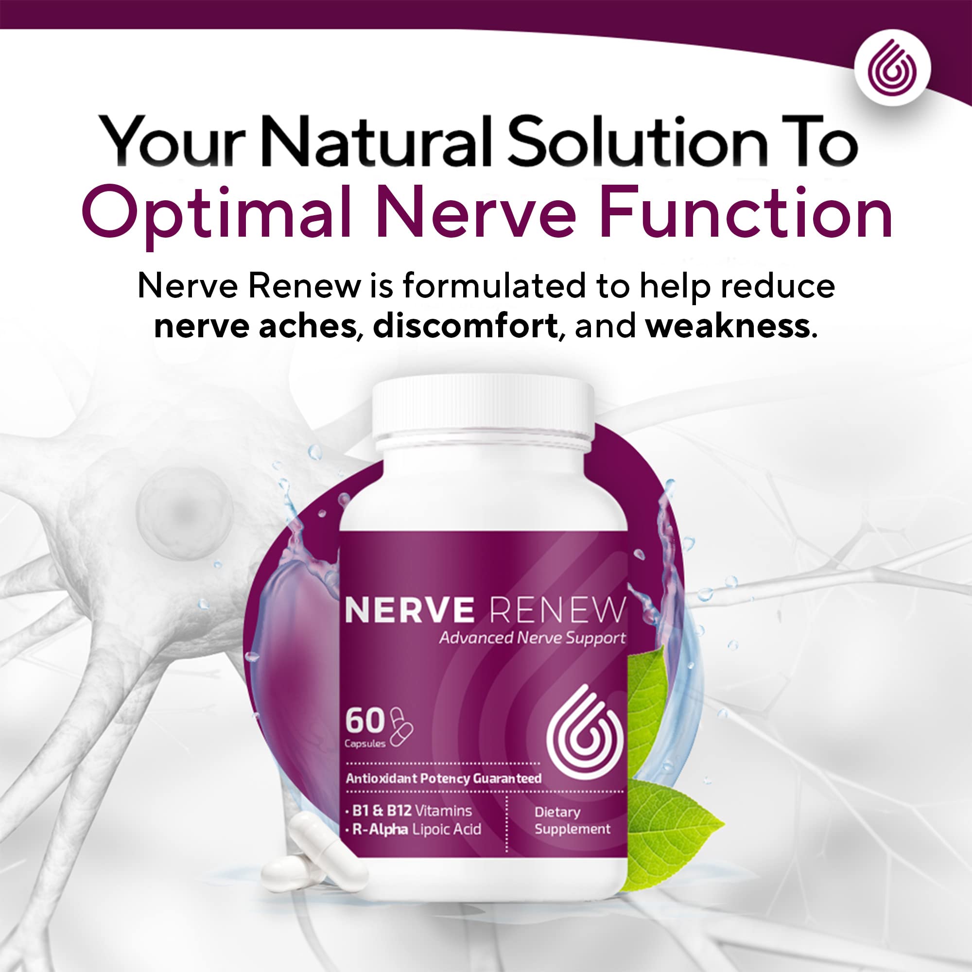 NERVE RENEW label closeup highlighting premium formulation.