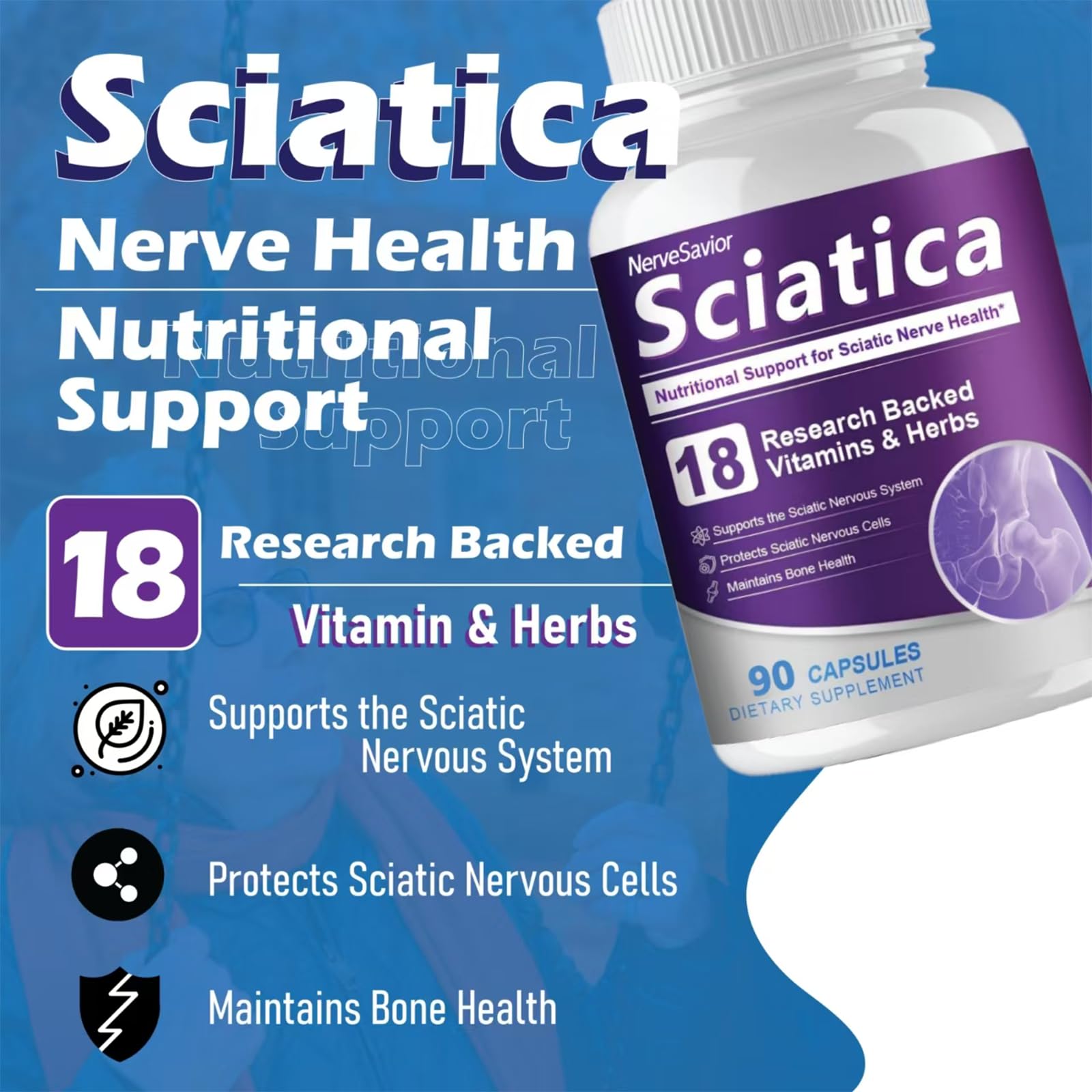 Nerve Savior bottle in hand shows easy-to-swallow capsules for daily use.