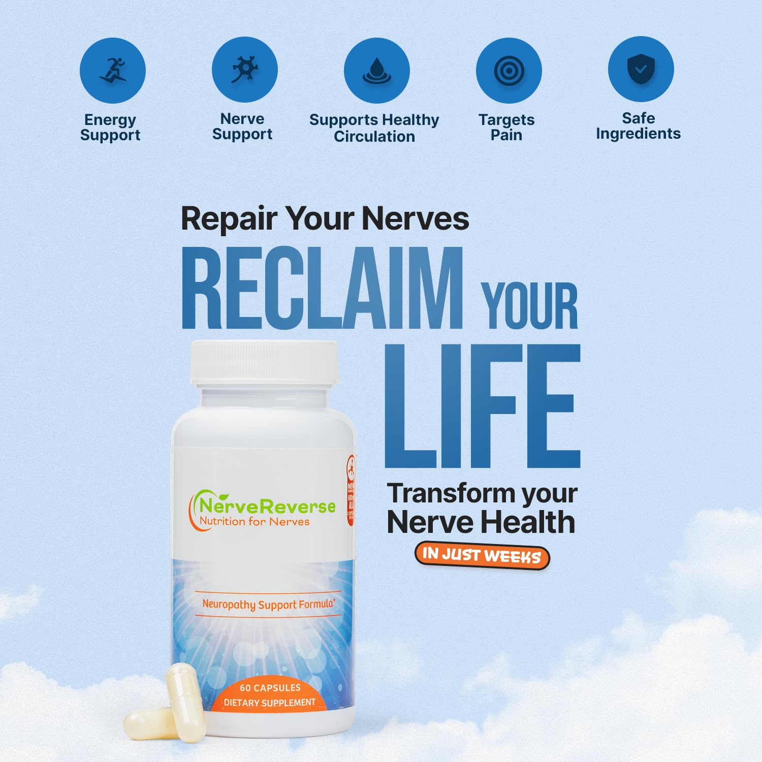 NerveReverse B vitamins ingredients panel for energy metabolism support
