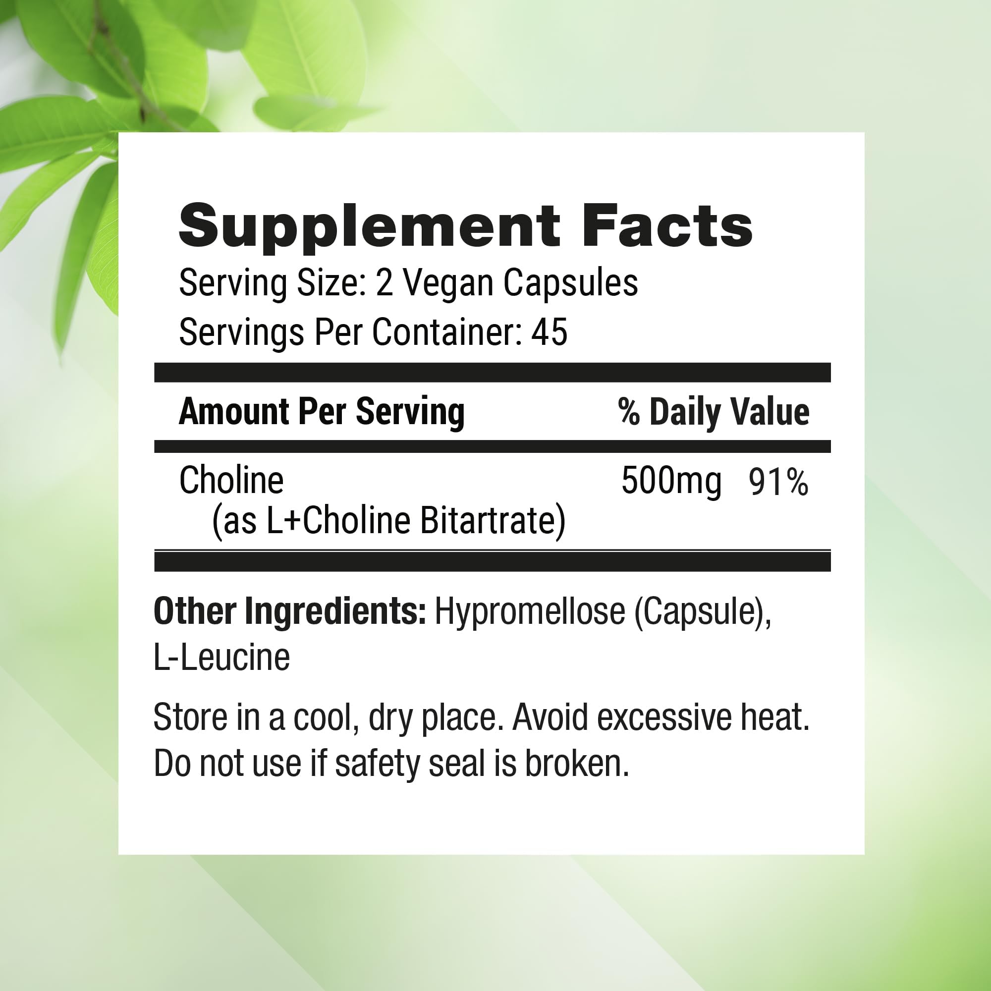 Nested Naturals Choline Bitartrate capsules in hand; may support focus and mental energy.