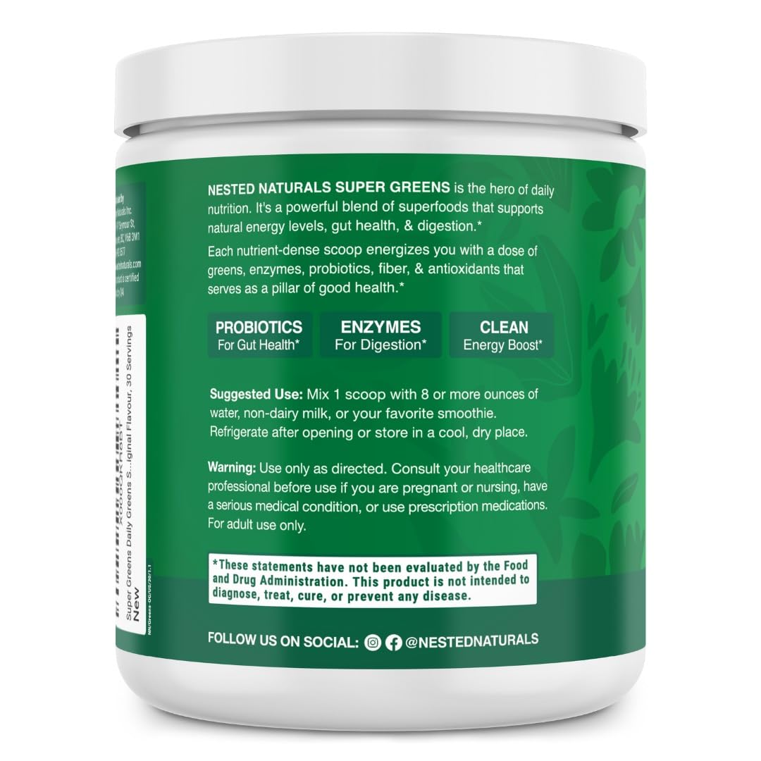 Glass of green smoothie featuring Nested Naturals Super Greens.