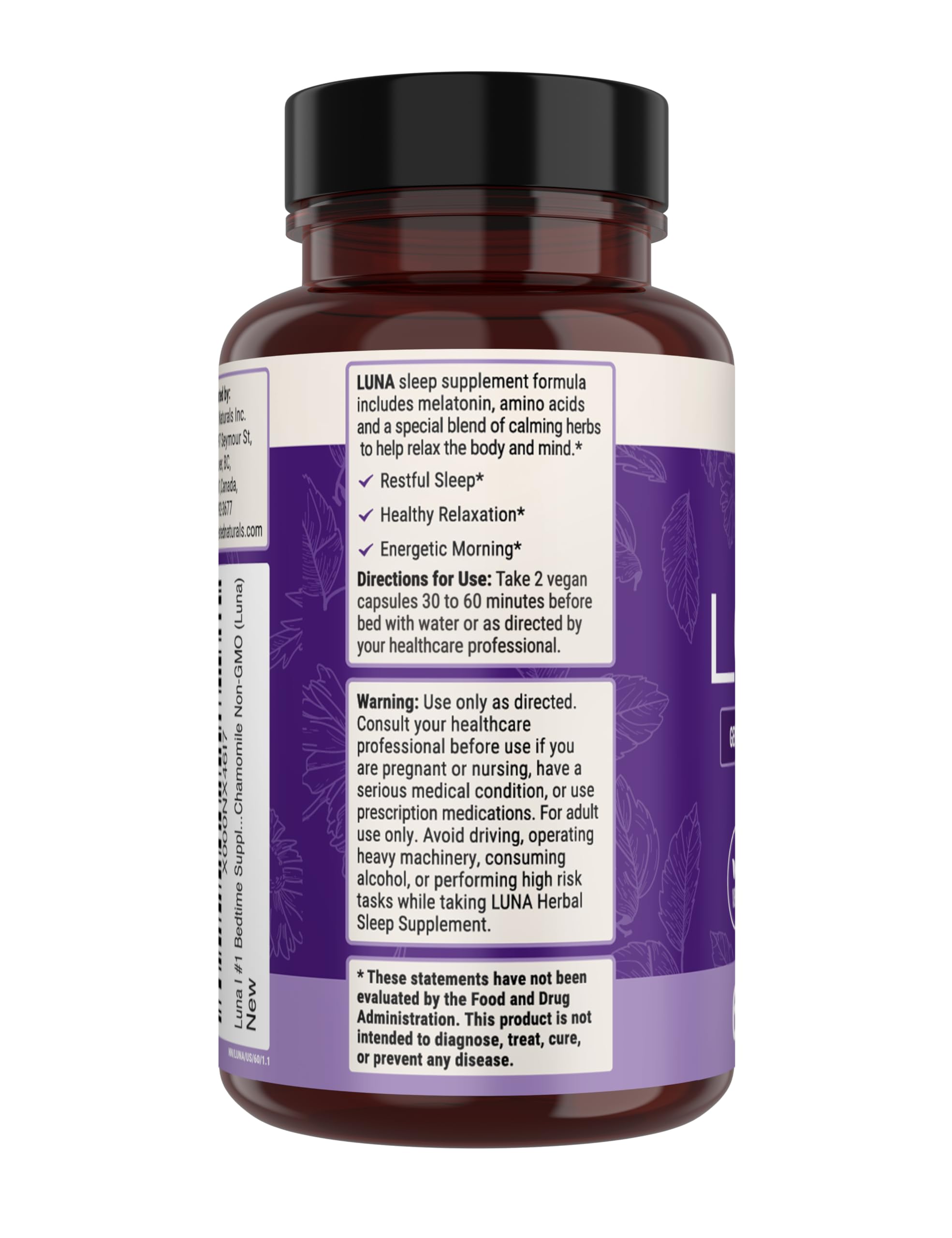 Nested Naturals Luna Sleep vegan capsules ready for a soothing night routine.