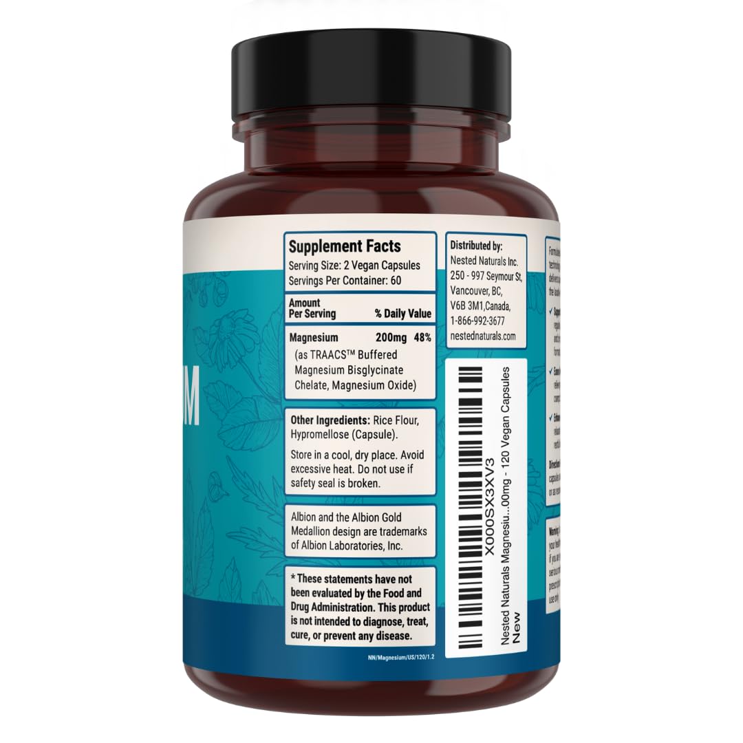 Nested Naturals magnesium glycinate capsules on shelf implies daily wellness support