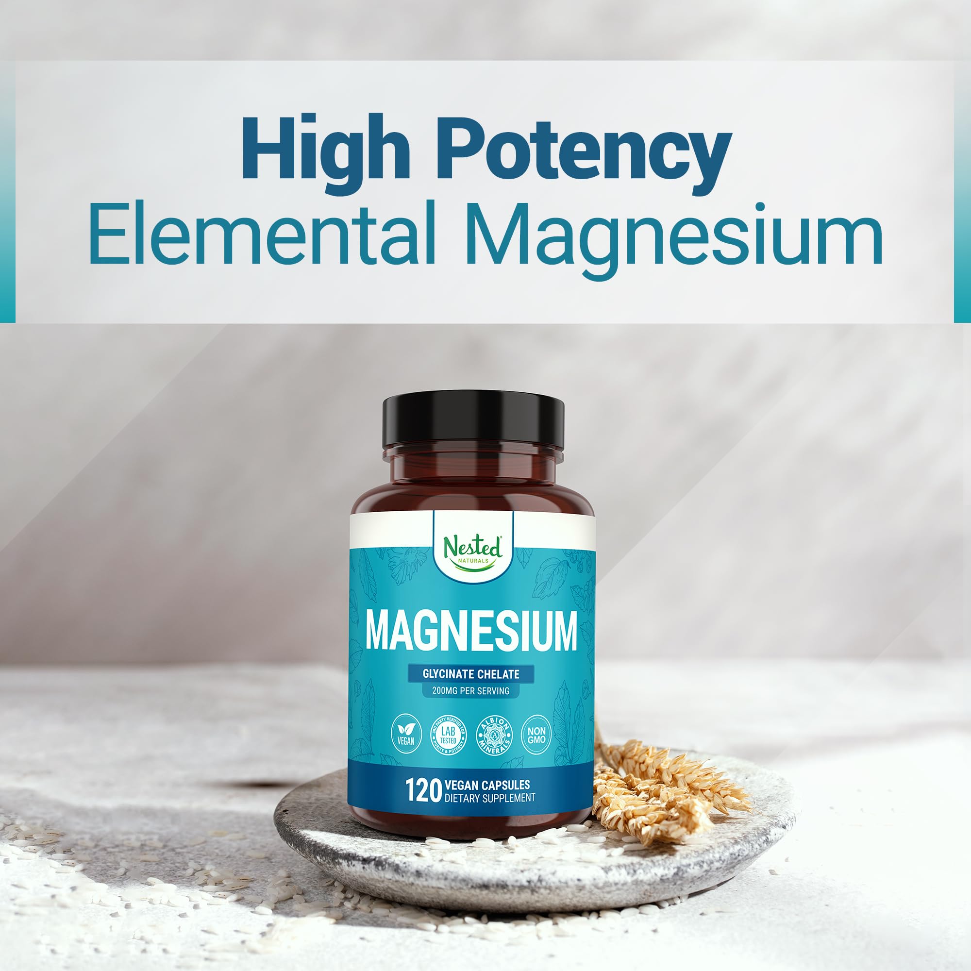 Nested Naturals magnesium glycinate dosage scoop demonstrates simple daily measurement