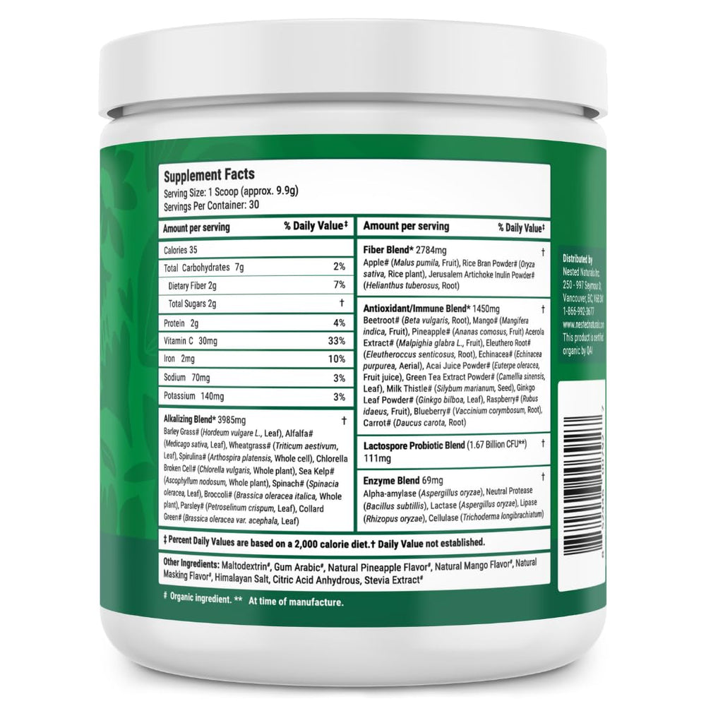 Nested Naturals Super Greens blends easily into smoothies or water for daily use.