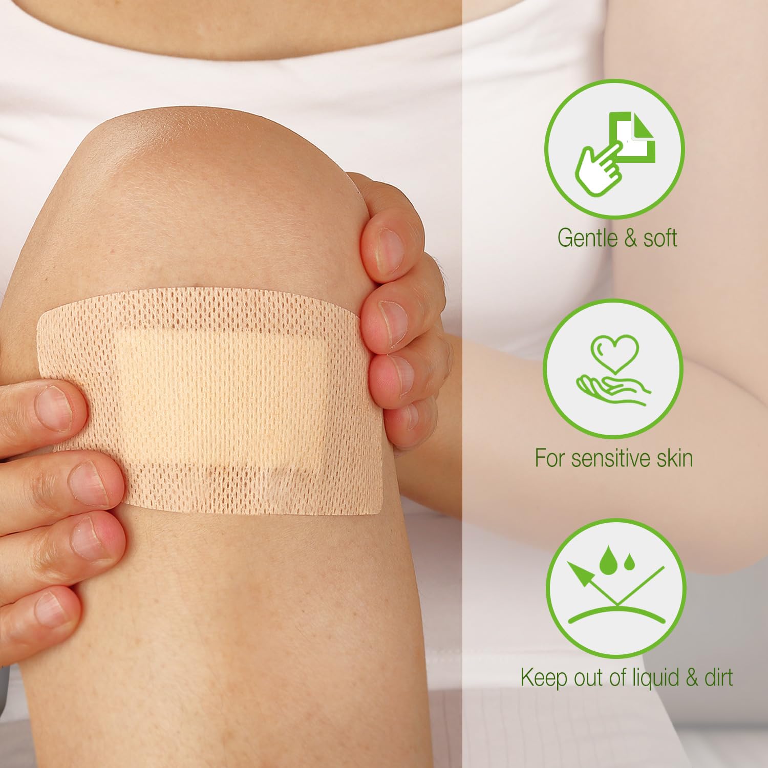 NeuHeils adhesive pad close-up shows non-stick surface, gentle healing contact