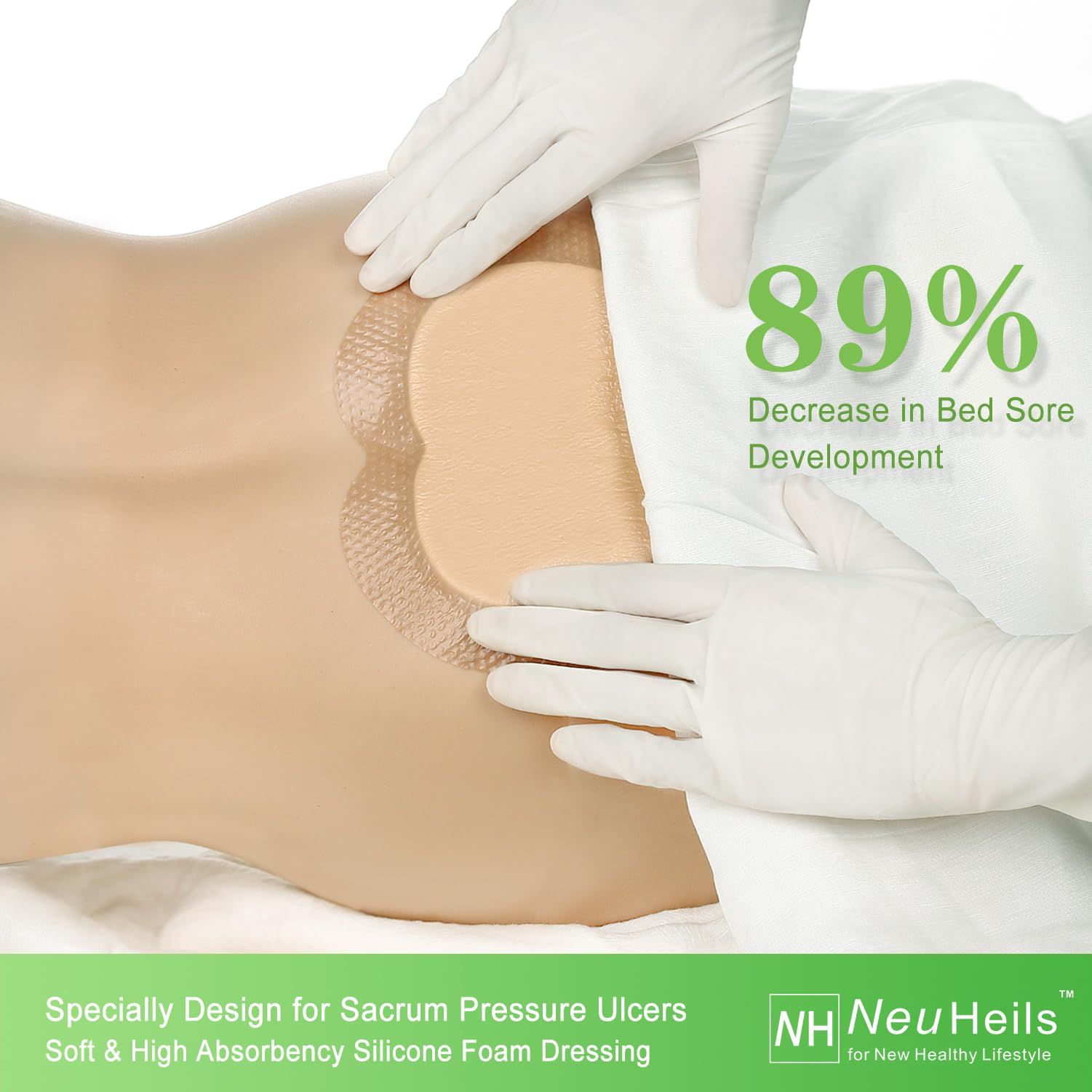 NeuHeils designed shape fits sacral ulcers for secure coverage