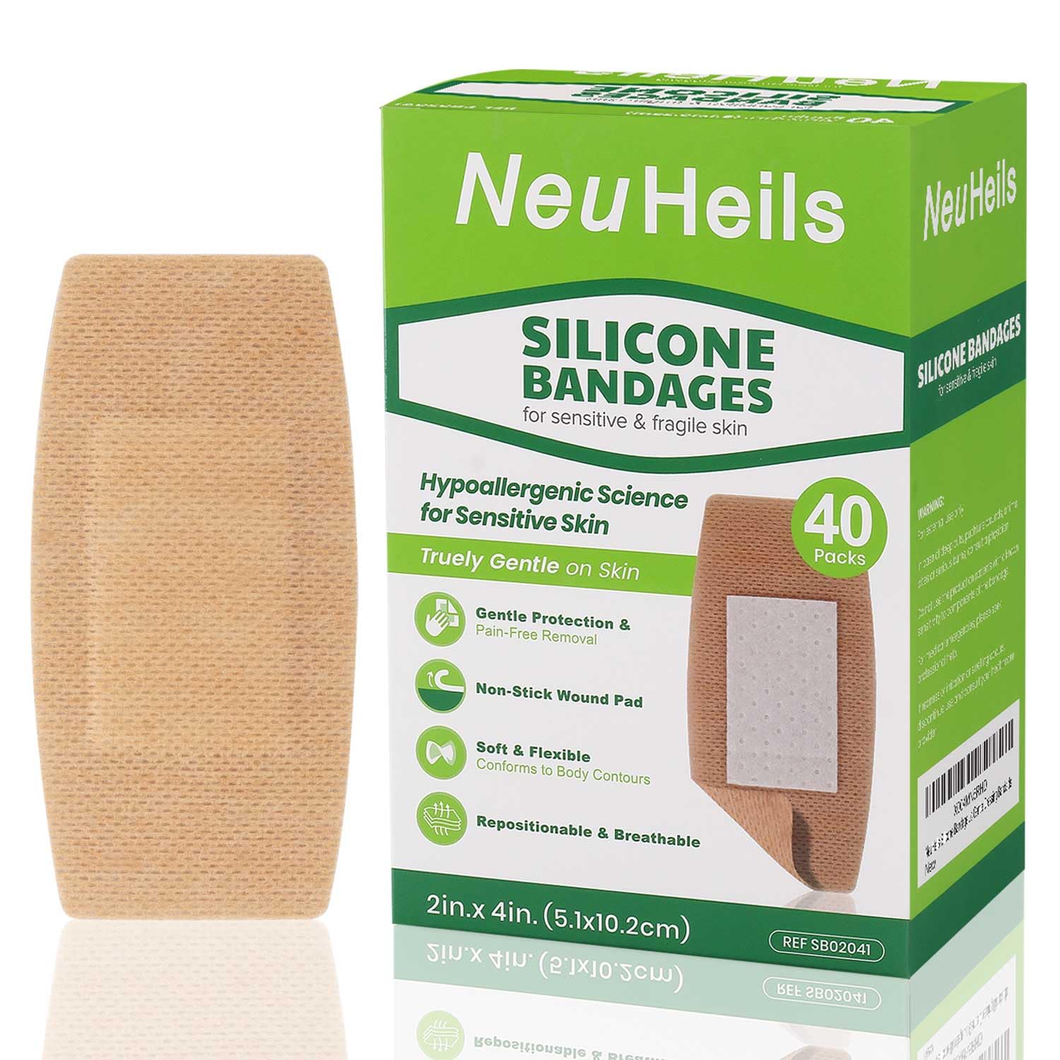 NeuHeils silicone bandage close-up on skin, gentle protection for fragile skin